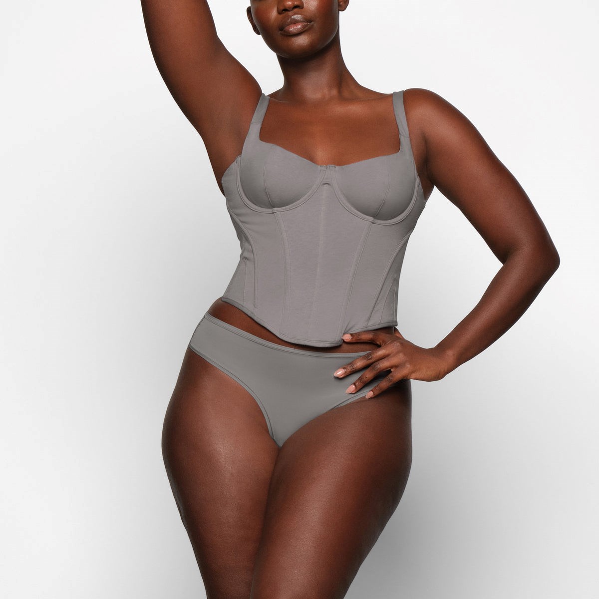 SKIMS Bavlnene Corset Top Charcoal | EL9432186