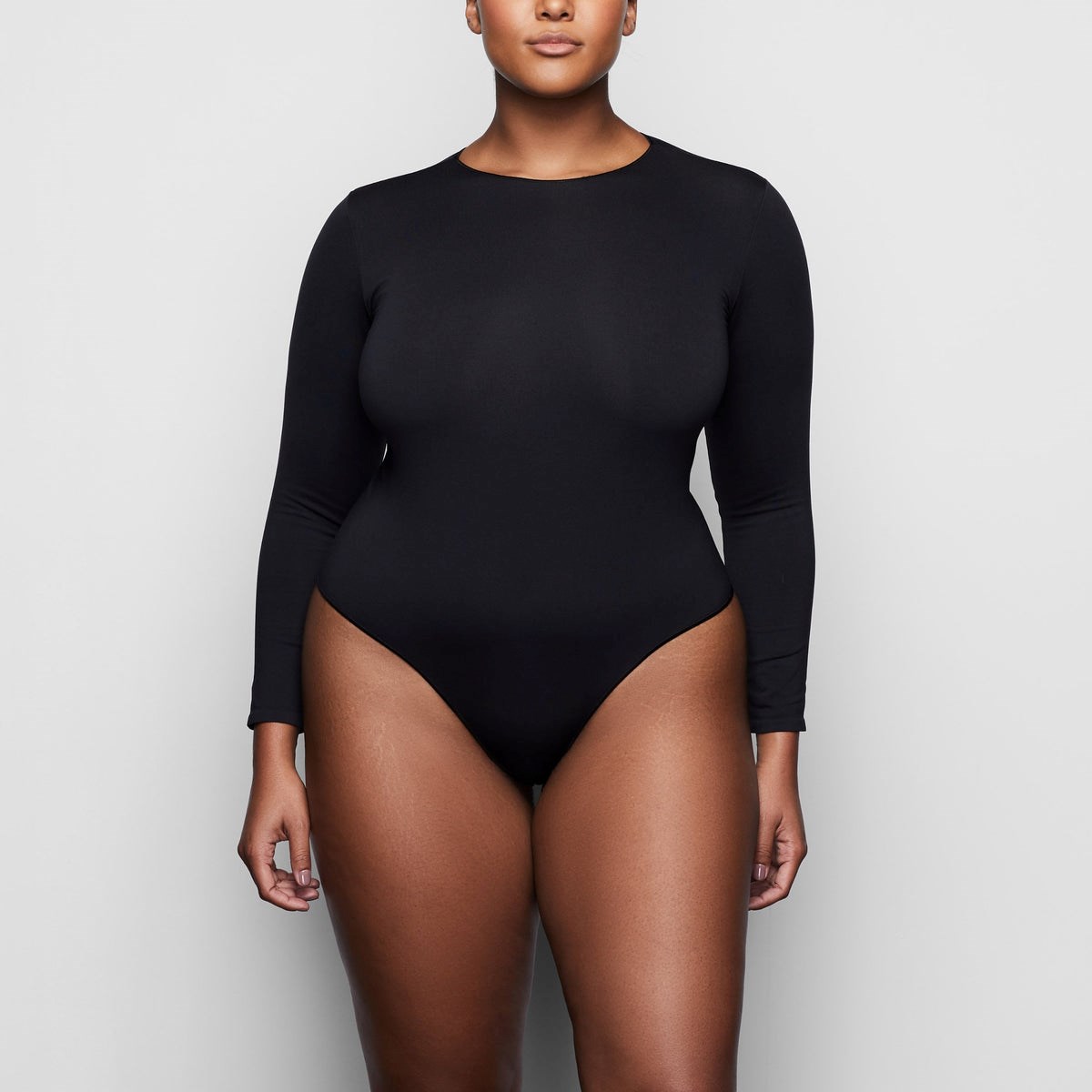 SKIMS Essential Crew Neck Long Sleeve Bodysuit Onyx | FN2315467