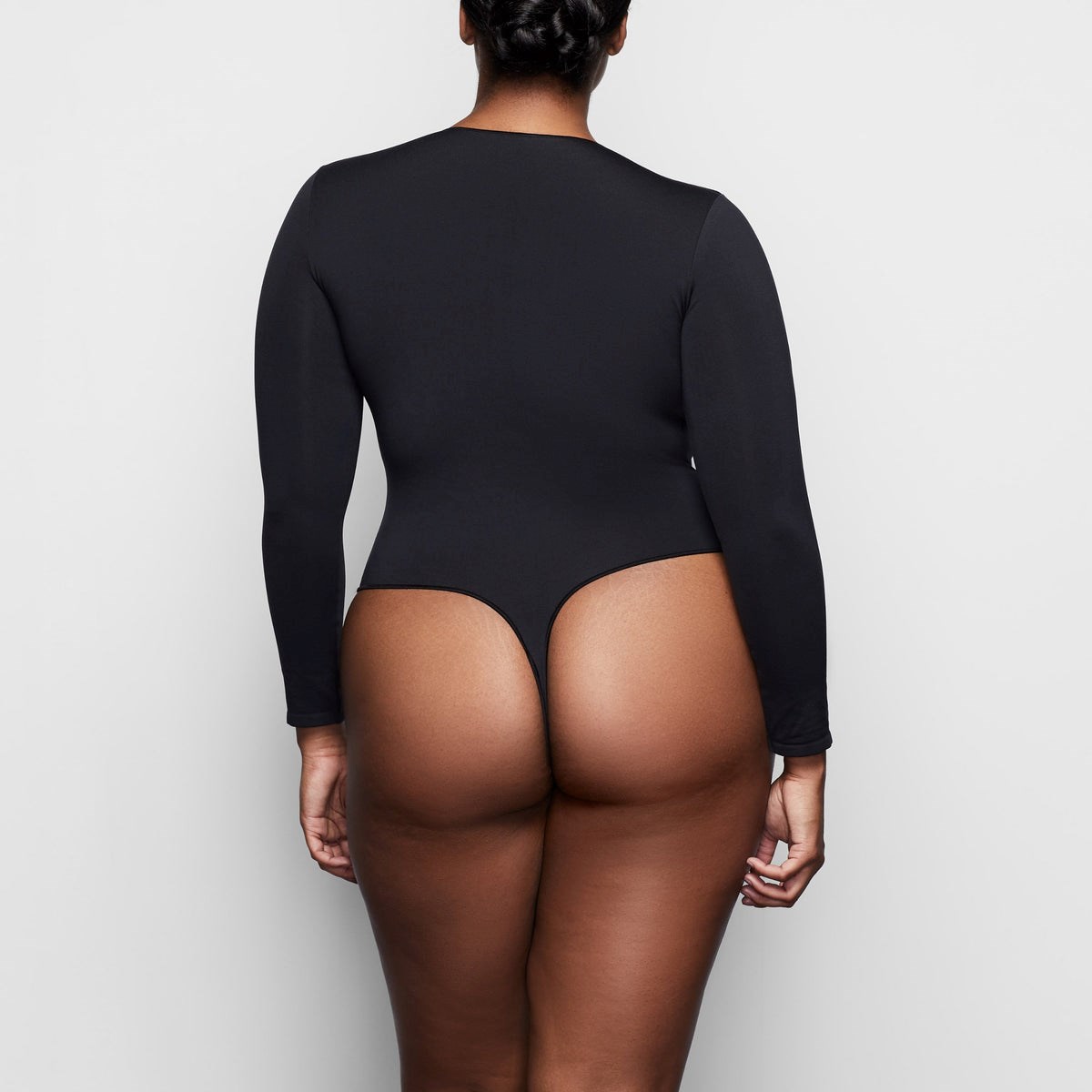 SKIMS Essential Crew Neck Long Sleeve Bodysuit Onyx | FN2315467