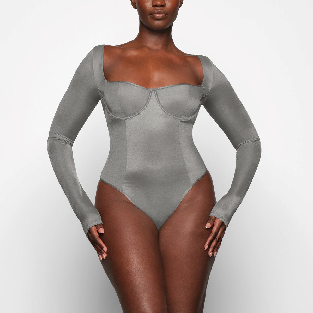 SKIMS Glissenette Long Sleeve Bodysuit Thunder | KY4358261