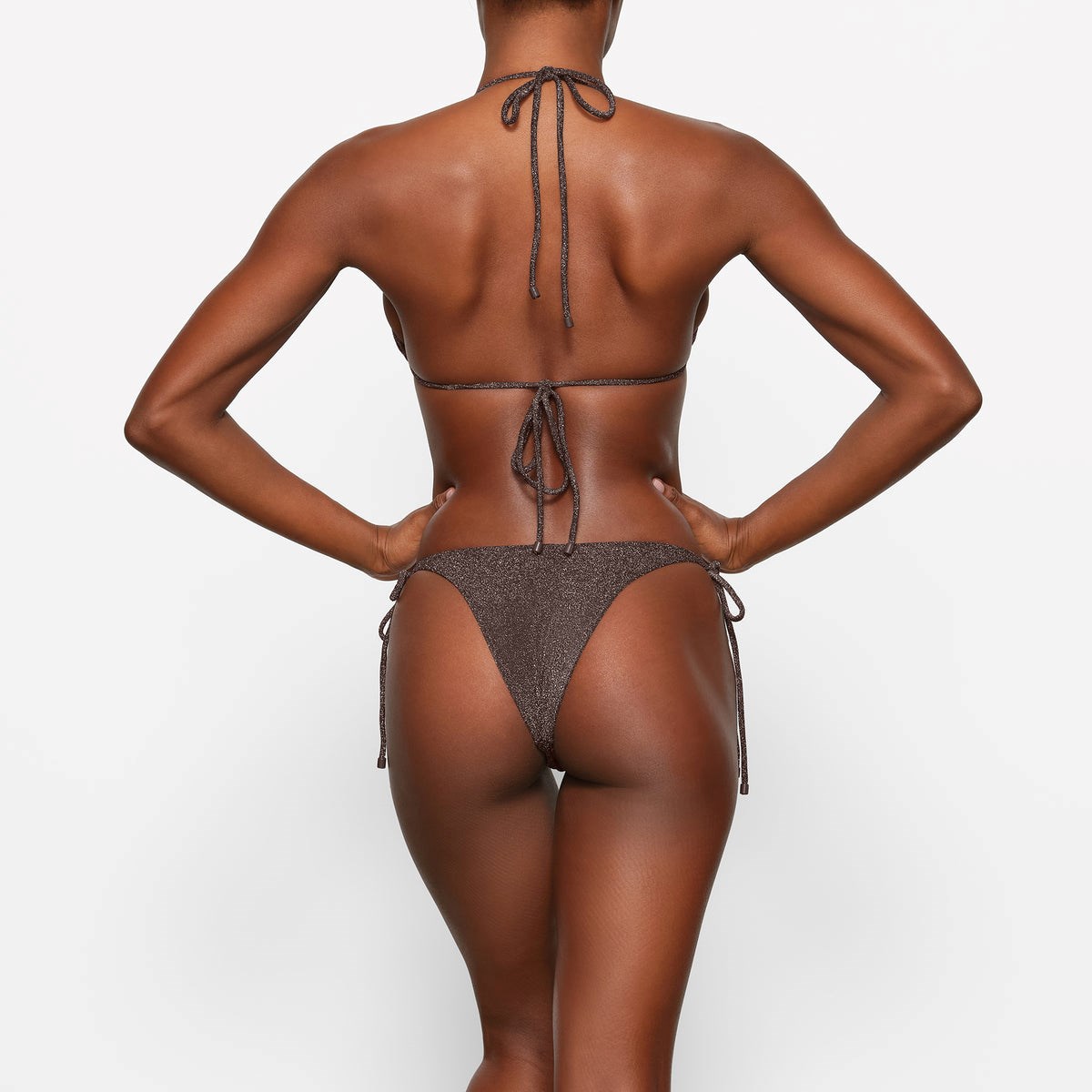 SKIMS Glitter Swim Triangle Tie Bikiny Top Cocoa | UM9125068