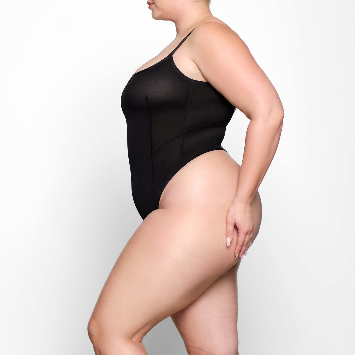 SKIMS Sheer Sculpt Tanga Bodysuit Onyx | SE3792456