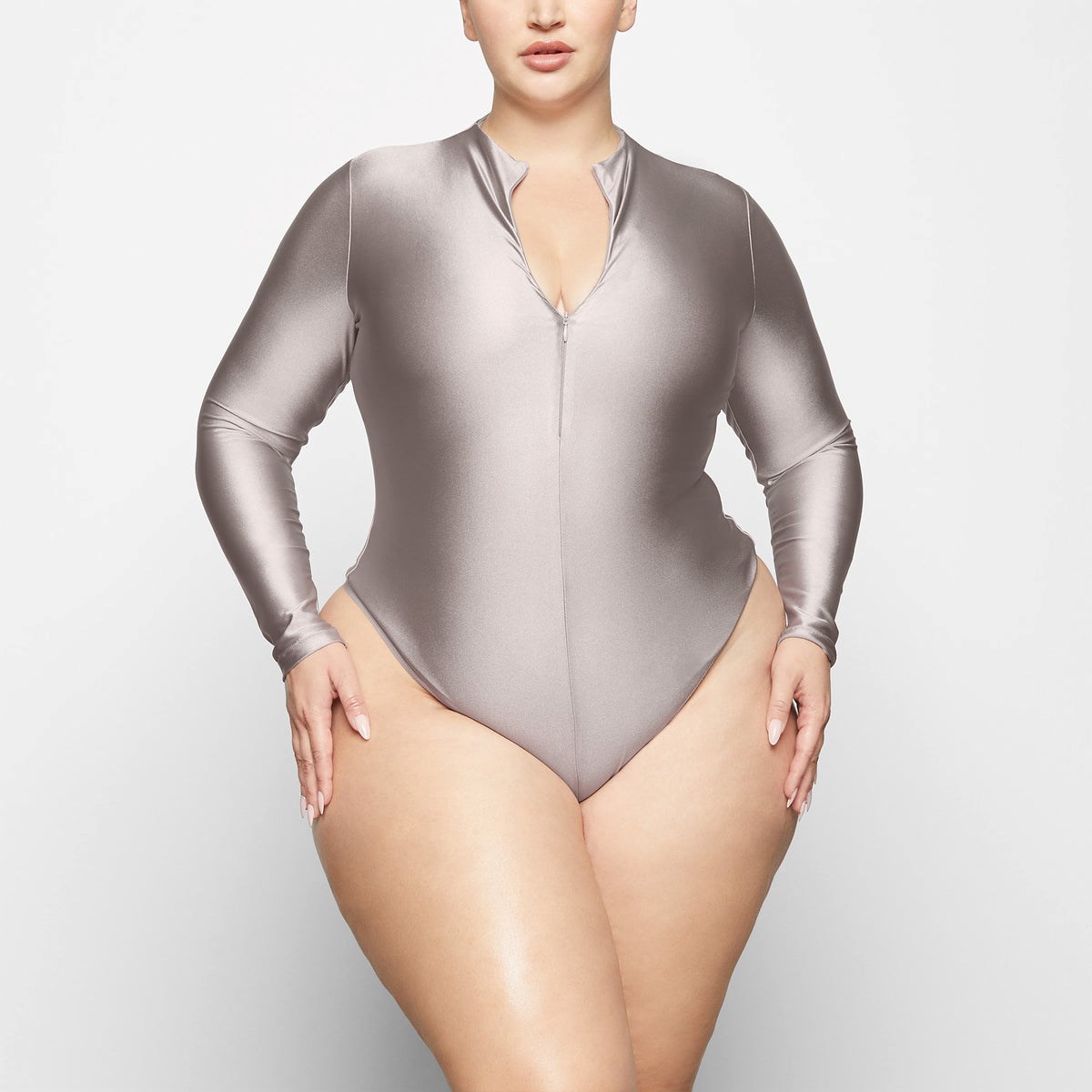 SKIMS Skims Disco Long Sleeve Bodysuit Strieborne | HS8096753