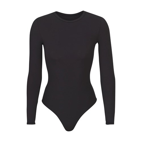 SKIMS Fits Everybody Long Sleeve Crew Neck Bodysuit Onyx | UZ6803754