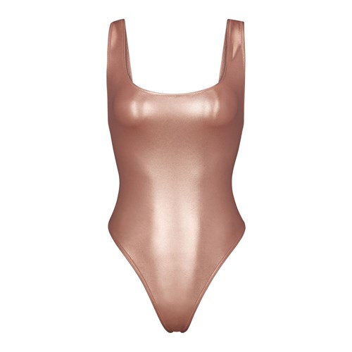 SKIMS Metallic Swim High Cut One Piece Champagne | KX0314528